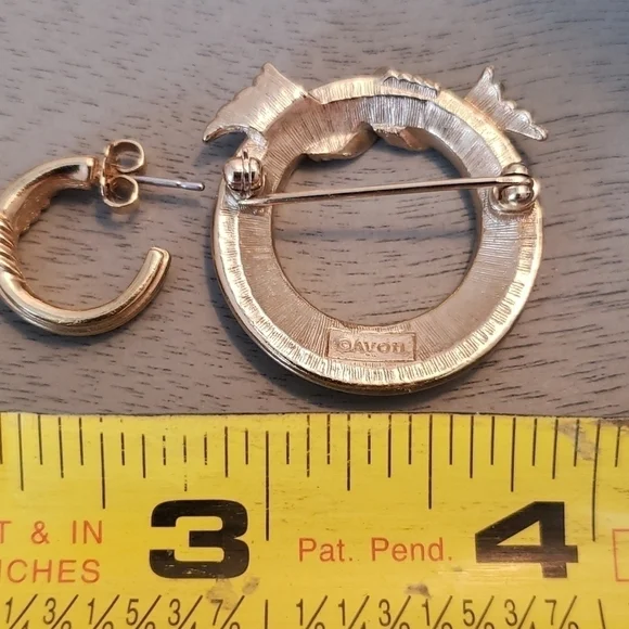 Vintage avon pin & pierced earrings set goldtone & crystals - Picture 7 of 7